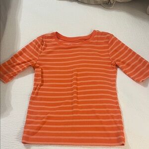 Pink and orange Striped Elbow length Loft Top